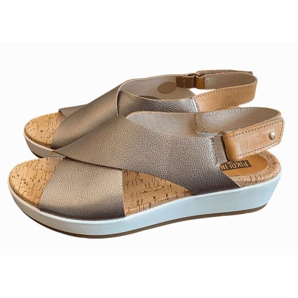 Pikolinos Mahon Sz EU 40 M (US 9.5-10) Leather and Cork Slingback Wedge Sandals - Picture 1 of 9